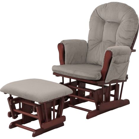[NEUWERTIG] Relaxsessel HHG-021, Schaukelstuhl Sessel Schwingstuhl mit Hocker Stoff Cord 320g/m² Öko-Tex hellgrau Gestell dunkel