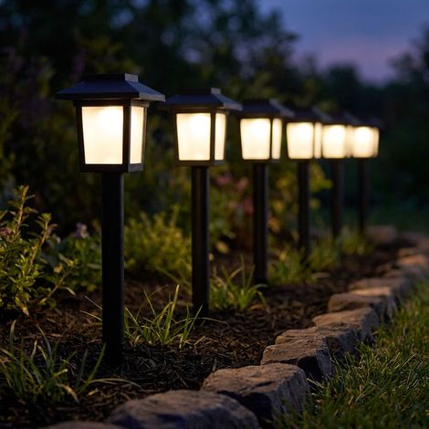 3x LED solaire plug-in lumières chemin de jardin rétro effet feu lanternes extérieures noir