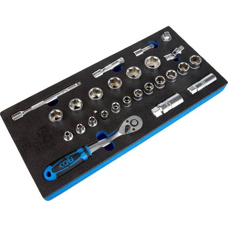 Insert de Servante d Atelier 1/3 - Jeu de 26 Douilles 10 mm (3/8) - Résistant et Pratique, Acier - D-Work