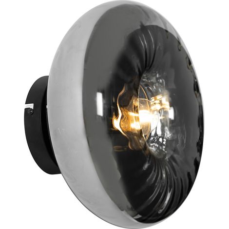 QAZQA Art Déco Aplique Art Deco negro con cristal ahumado - Ayesha Vidrio /Acero Redonda Adecuado para LED Max. 1 x 25 Watt