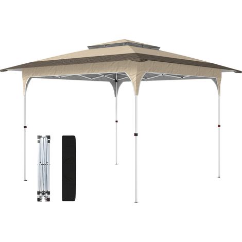 Carpa plegable pop-up 3,5x3,5 m caqui double toit cierre central hauteur ajustable 3 niveaux UPF50+ avec sac (1/5)