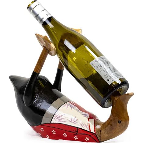 Statuette décorative porte-bouteille 30 cm canard en teck – DAFLY (1/5)