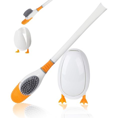 APEX Brosse WC et support en silicone blanc - Outil de nettoyage moderne pour salle de bain  Fixation murale ou sur pied (1/5)