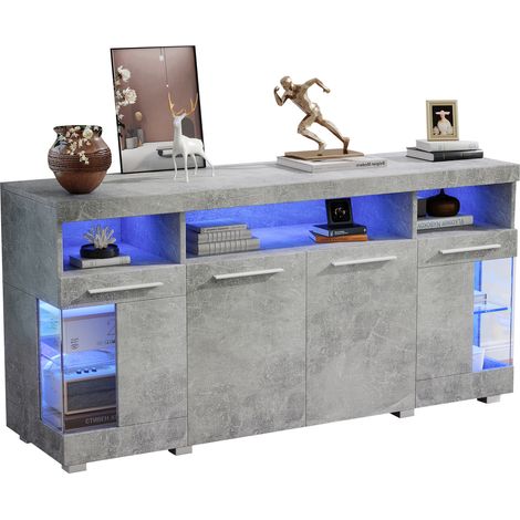 ELVMI Credenza con 3 Cassetti, 6 Vani e LED, Stile Industriale per Soggiorno, 140 x 40 x 70 cm, Grigio Cemento (1/5)