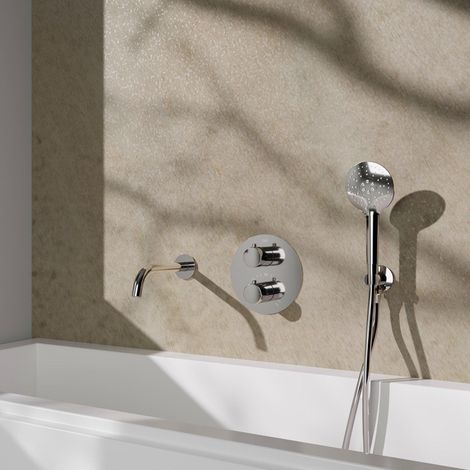 Fortifura Calvi Ensemble robinet de baignoire - bec - 22cm raccourcissable - panneau de commande rond - flexible lisse - douchette ronde - corps (1/5)