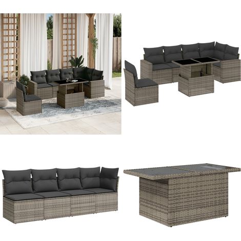 Salon de jardin avec coussins 7 pcs gris résine tressée - Ensemble Salon Jardin - Meuble Extérieur - Résine Tressée - Rotin Synthétique - Table Extensible - Home & Living (1/5)