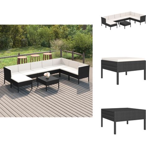 9-tlg. Garten-Lounge-Set mit Auflagen Poly Rattan Schwarz - Gartensortiment - Loungemöbel - Gartenloungeset - Outdoormöbel - Rattanmöbel (1/5)