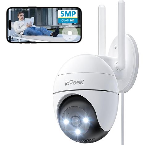 360° PTZ Camera Surveillance WiFi Extérieure 5MP Caméra IP Exterieur avec 24/7 Enregistrement Vision Nocturne Couleur Détection Humaine Audio Bidirectionnel Sirène Alarme Lumineuse (1/5)