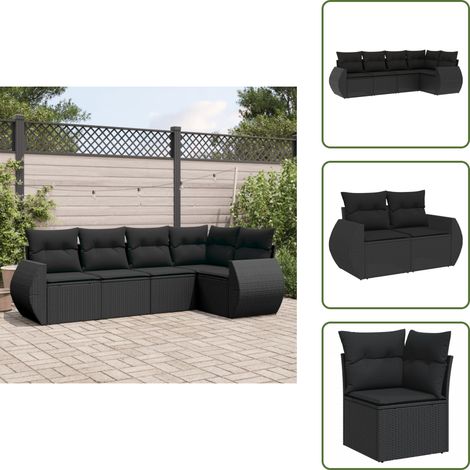 5-tlg. Garten-Sofagarnitur mit Kissen Schwarz Poly Rattan - Gartengestell - Outdoor Möbeln - Gartenmöbelset - Lounge Set - Rattan Gartenmöbel (1/5)