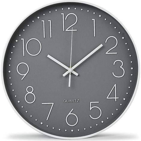 Horloge Murale, 30CM (12 Pouces) Moderne Horloge de Salon à Quartz Silencieuse à Piles Ronde, Design Minimaliste Moderne décor, pour Salon, Cuisine, Bureau, Chambre - Gris (1/5)