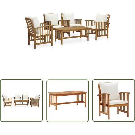 The Living Store Salon de jardin 5 pcs avec coussins Bois d'acacia solide - Salon De Jardin - Mobilier De Jardin - Ensemble De Jardin - Chaises De Jardin - Acacia Massif (1/5)