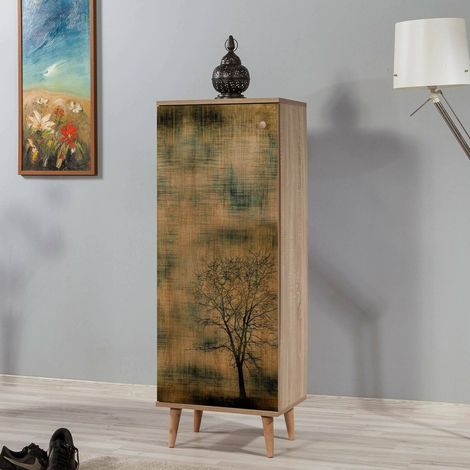 Zapatero Dacrydium, Mueble para 16 Pares de Zapatos, 7 Estantes, 1 Puerta, 50x38x135h cm Roble Marrón (1/5)