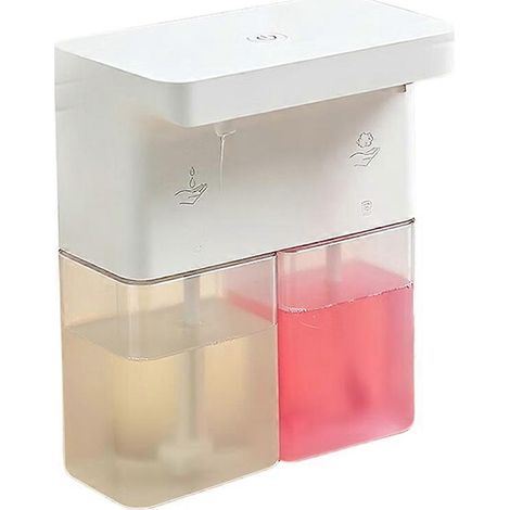 Distributeur automatique de liquide vaisselle avec capteur, double tête, pour la cuisine, et distributeur de savon liquide désinfectant pour les mains en gel mousse à fixation murale. (1/5)