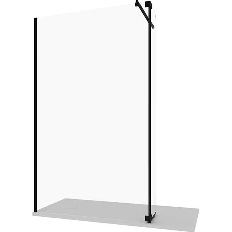 Doccia Walk-in 70cm + Anta Girevole Paraschizzi 30cm Vetro 8mm Trasparente con Trattamento Anticalcare Profili in Alluminio Nero Opaco h200 - Reversibile Mod. Keros (1/5)