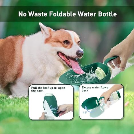 Gourde portable pour chien avec gobelet et récipient pour croquettes, 590 ml (20 oz), idéale pour les promenades et randonnées en extérieur. Distributeur d'eau pliable et facile à transporter. (1/4)
