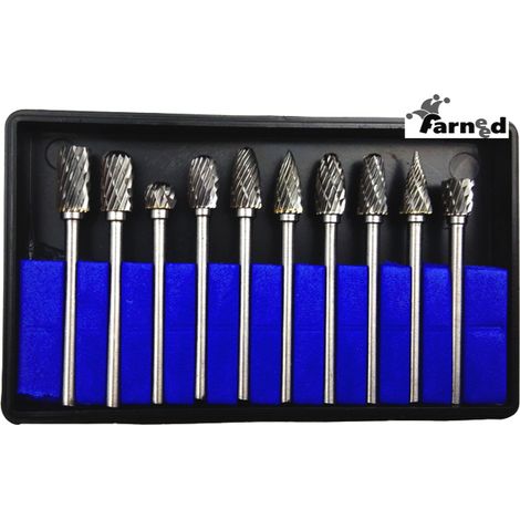 SET FRESE PUNTE CARBURO DI TUNGSTENO 10 PZ TRAPANO DRIMEL SMERIGLIATRICE 3x6 mm