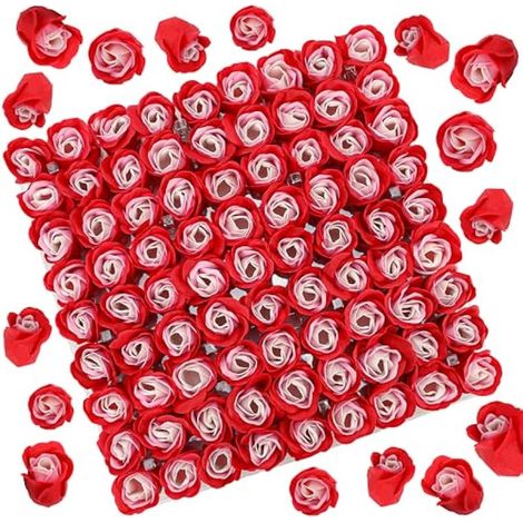 Lot de 81 fleurs de savon parfumées en forme de roses rosas pour le bain, le corps, la douche, la Saint-Valentin, un mariage, un anniversaire, la fête des mères, une idée cadeau (rose + rouge) (1/5)