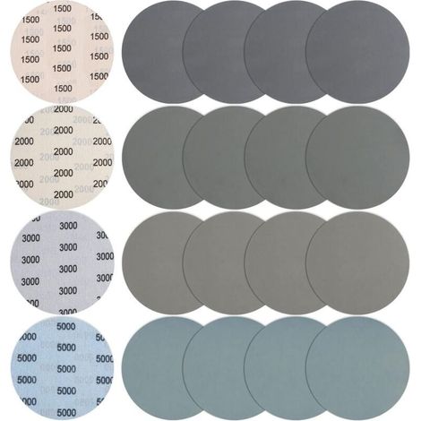 20 Pièces 150mm Papier de Verre Sec à l'eau, Abrasif Rond Grain 1500/2000/3000/5000 Papier a Poncer Disques de Ponçage Polissage pour Métal Bois (1/4)