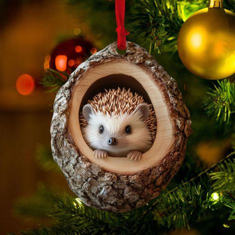 Decorazioni natalizie acriliche a forma di animali, ornamenti per albero di Natale 2D acrilici a forma di animali, ciondoli realistici a forma di gufo, scoiattolo, riccio, coniglio, uccello, decorazio (1/5)