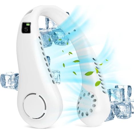 (Blanc) Climatiseur portable de cou grande capacité 2600 mAh Ventilateur de poche USB paresseux (1/5)