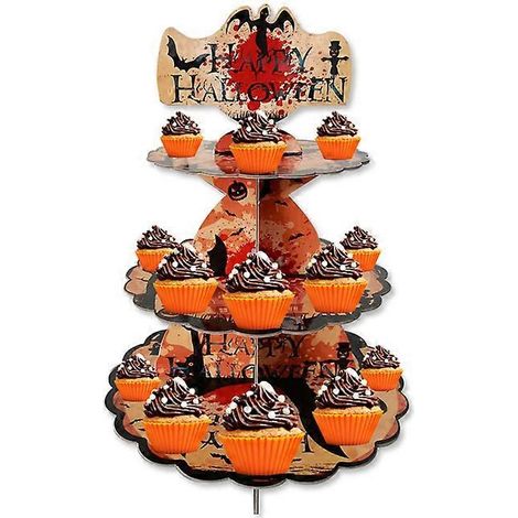 Présentoir à cupcakes multicouches pour Halloween, support à cupcakes en carton, fournitures pour fête d'Halloween, décoration pour fête d'horreur pour enfants, style B (1/5)