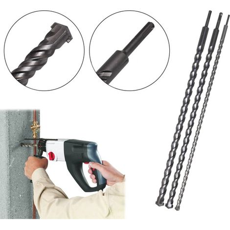 Trade Shop - Set 3 Punte Giganti Lunghezza 1 Metro Sds Plus Per Muro Cemento Calcestruzzo - (1/5)