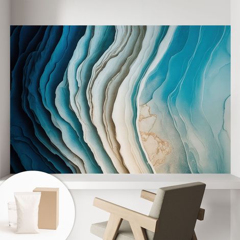 Papier peint intissé à motifs décoratifs pour salon chambre et bureau Décoration murale élégante avec colle Vagues d'harmonie 104x70 cm (1/5)