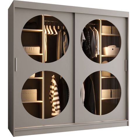 Armario Hartford 531, Cachemira, 200x200x62cm, Puertas de armario: Correderas, Número de estantes: 5, LED (1/5)