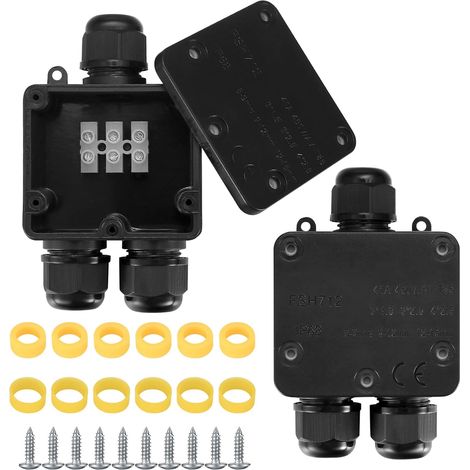 2 Pièces Boîte de Jonction étanche IP68, Boite de Derivation Etanche Exterieur, Boîtier de Connecteur de Câble 3 Voies Connexions pour Câble Ø4mm-14mm (1/5)