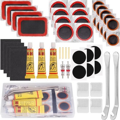 JSSEVN - 48-Piece Puncture Repair Kit, 22-Piece Tire Repair Kit with 6 Self-Adhesive Bicycle Repair Patches, 12-Piece Other Tools (1/5)