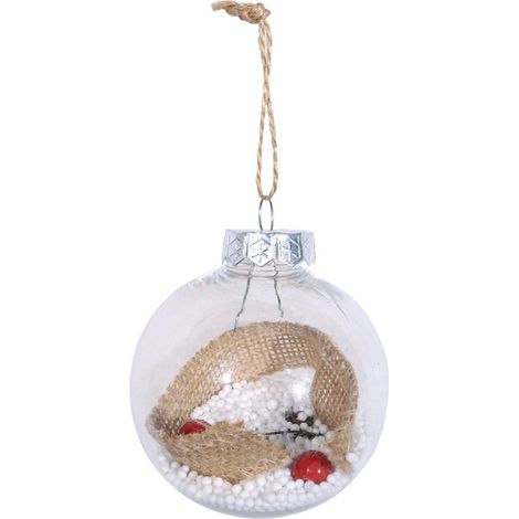 Boule De Noël Transparente - Décoration Suspendue En Plastique Robuste Avec Corde De Chanvre - Pour Sapin Et Intérieur - Lot De 4 (1/2)