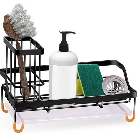 Organisateur évier,Rangement Evier Cuisine Support Brosse Éponge Organiseur pour à Poser Acier Inoxydable，Noir Organisateur évier (1/5)