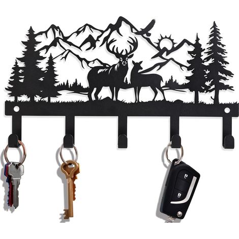 Porte-clés Mural - Porte-clés en Métal avec Motif Cerf - Pour Entrée Couloir Bureau - 1 Pièce (1/5)