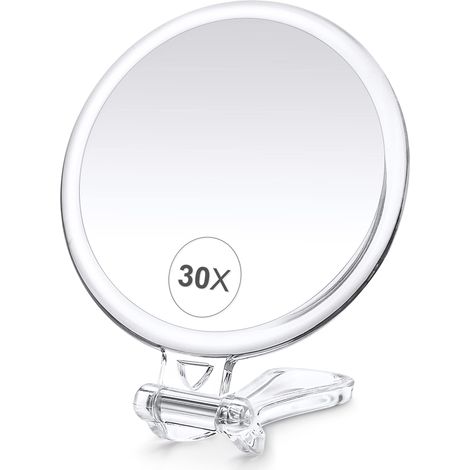 Miroir de maquillage grossissant portable - avec poignée, miroir double face - idéal pour le maquillage et les voyages. (1/5)