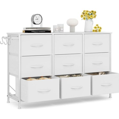 Flur Kommode Weiß mit 9 Stoffschubladen, Industrial Metall Schubladenschrank 100x30x65cm (1/5)