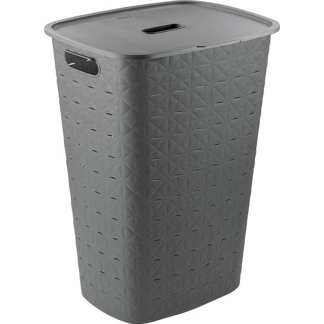 Corbeille a Linge - CURVER - Softex - 56L - 70% recyclé - 59 x 43 x 34 cm - Gris