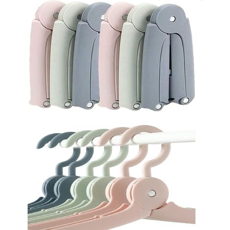 Lot de 6 cintres pliables, cintres de voyage portables, cintres en plastique pour la maison et le camping, 3 couleurs (1/5)
