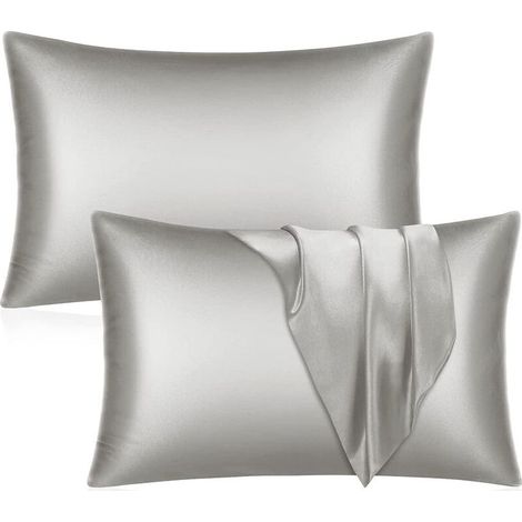 Satin Pillowcases Set of 2 - Grey Pillowcase for Hair and Skin Standard Size with Envelope Closure, 20 x 26 Inches