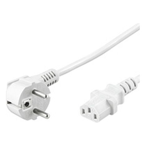 Câble de Raccordement Coudé avec Prise C13, 3 m, Blanc, fiche à contact de protection (type E/F, CEE 7/7) 90° Prise femelle C13 (prise secteur). Longueur de câble 3 m