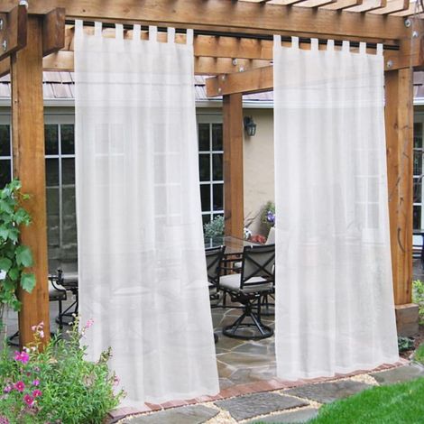 Blanc Pur Rideaux Voile Extérieur en Lin 2 Pcs 132x241 cm, Intimité Imperméable Filtre Lumière, Patte Autocollante Patio Pergola Tonnelle (1/5)