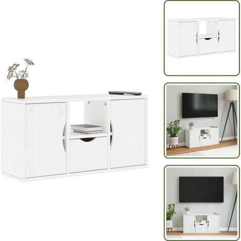 Meuble TV avec tiroir ODDA blanc 79x24x40 cm bois massif pin - Meuble TV - Meubles TV - Support TV - Banc TV (1/5)