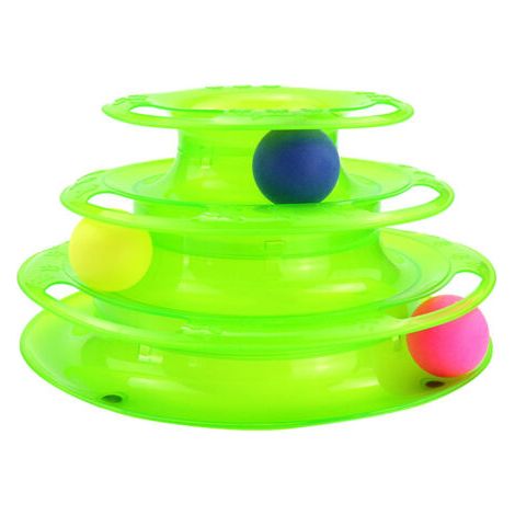 Jouet Chat/Chien Tour De 4 Pistes en cercle - 3Balles -3 Étages - Vert (1/5)