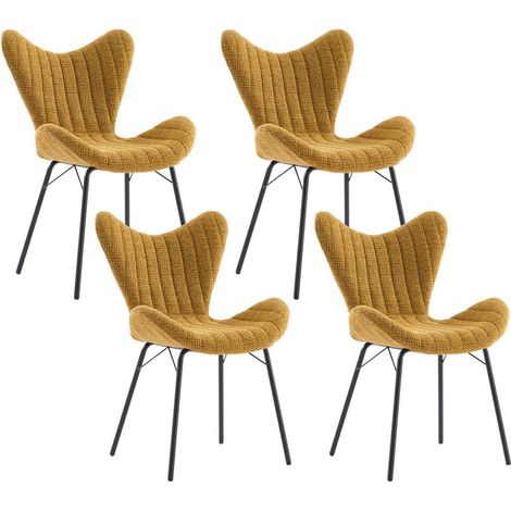 Esszimmerstühle 4er Set mit Flügelrückenlehne, Chenille, Gelb (1/5)