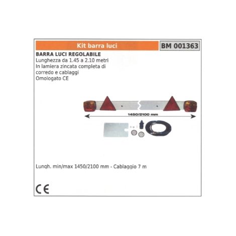 Kit barra de luces regulable longitud de 1,45 a 2,10 metros en chapa galvanizada