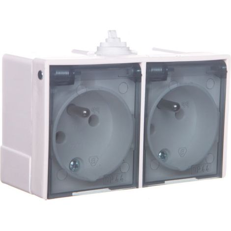 Lambda Hermetische Doppelsteckdose mit/mit IP44 Rauchschutzklappe weiß GNH-2LZ/00/d