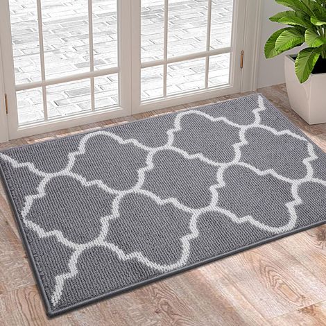 Tapis de porte antidérapant, lavable, retenant la saleté, pour l'extérieur et l'intérieur - 50 x 80 cm, gris géométrique (1/5)