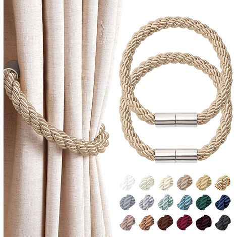 Lot de 2 embrasses magnétiques pour rideaux, style moderne et simple, embrasses décoratives en corde tressée pratiques pour rideaux fins ou épais, pour fenêtres de maison et de bureau(Kaki) (1/5)