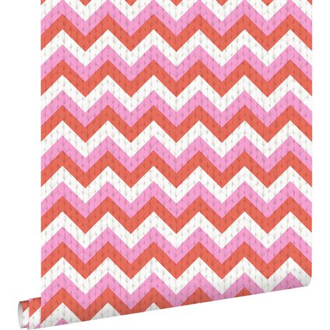 papier peint chevrons corail rouge et rose - ESTAhome (1/5)