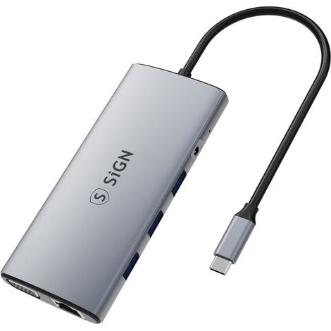 Sign 11-In-1 Hub Usb-C To Hdmi/Vga/Rj45/Usb-C/Usb-A/Sd/Tf/3.5Mm - Silver