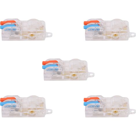 5Connecteurs à levier 2 ports T22A 250V 32A, répartiteur T, bornes à poussoir rapide pour câblage, lot de 5 pièces (1/5)